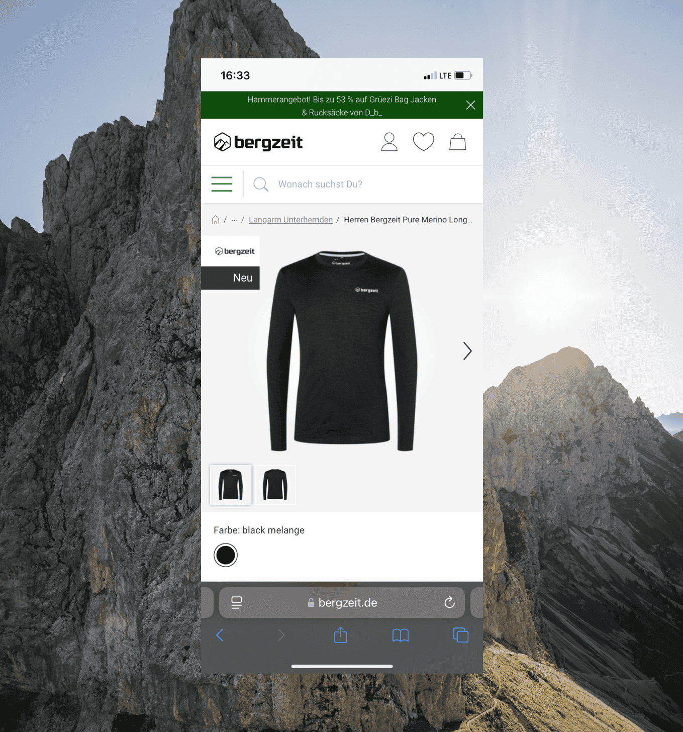 Bergzeit Shop Mobile Ansicht