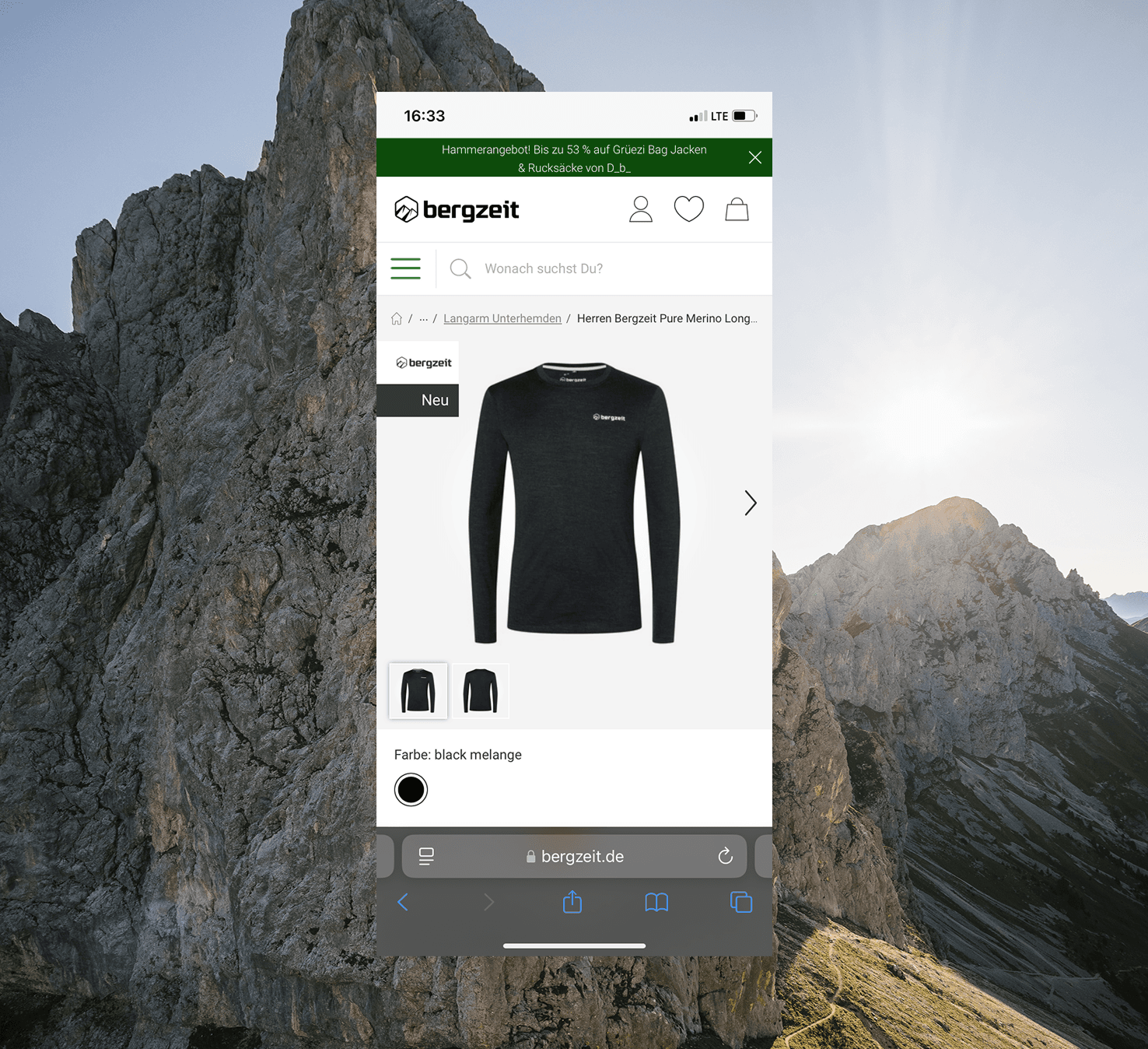 Bergzeit Shop auf dem Smartphone