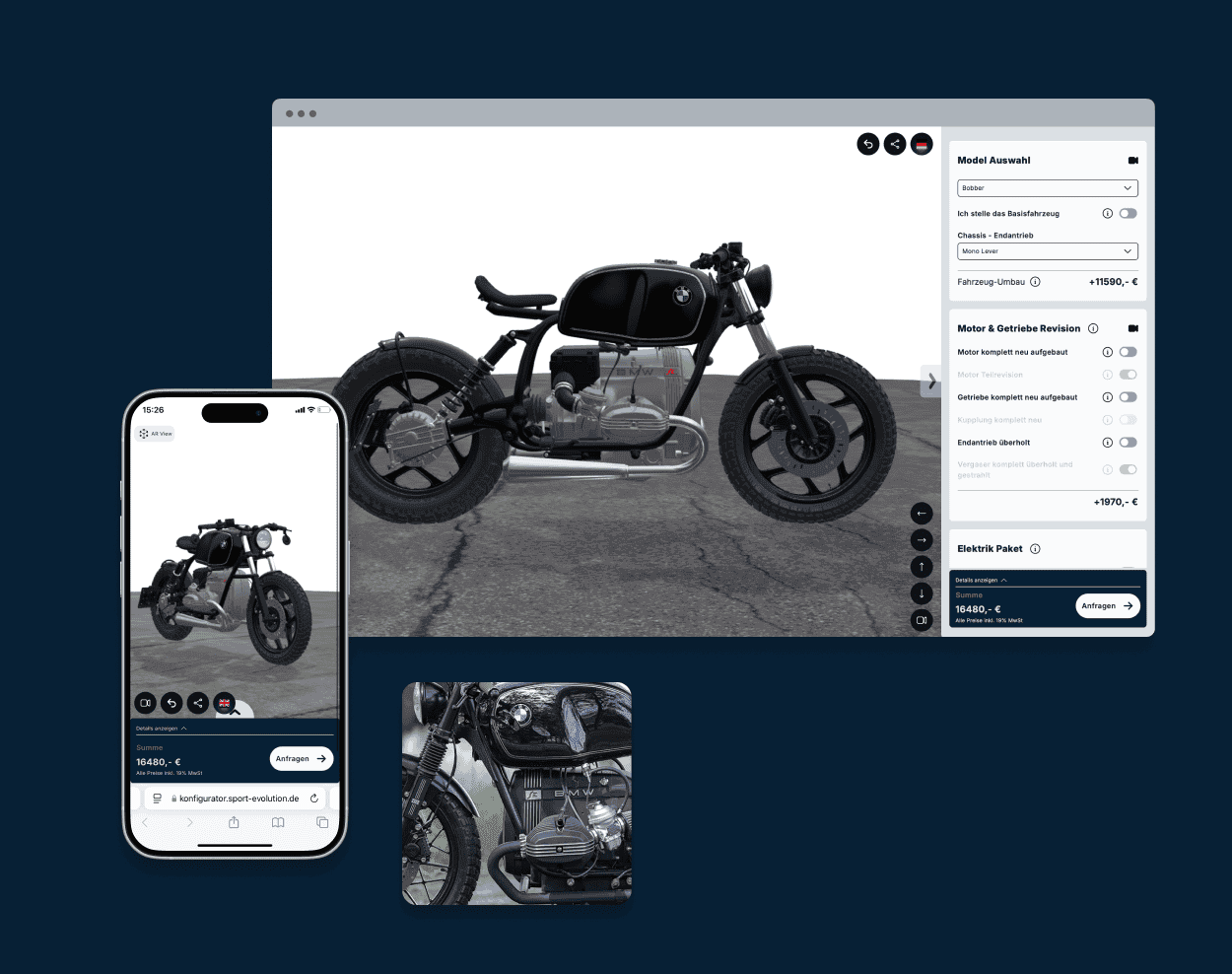 Ansicht des 3D Konfigurators im Browser und im Smartphone