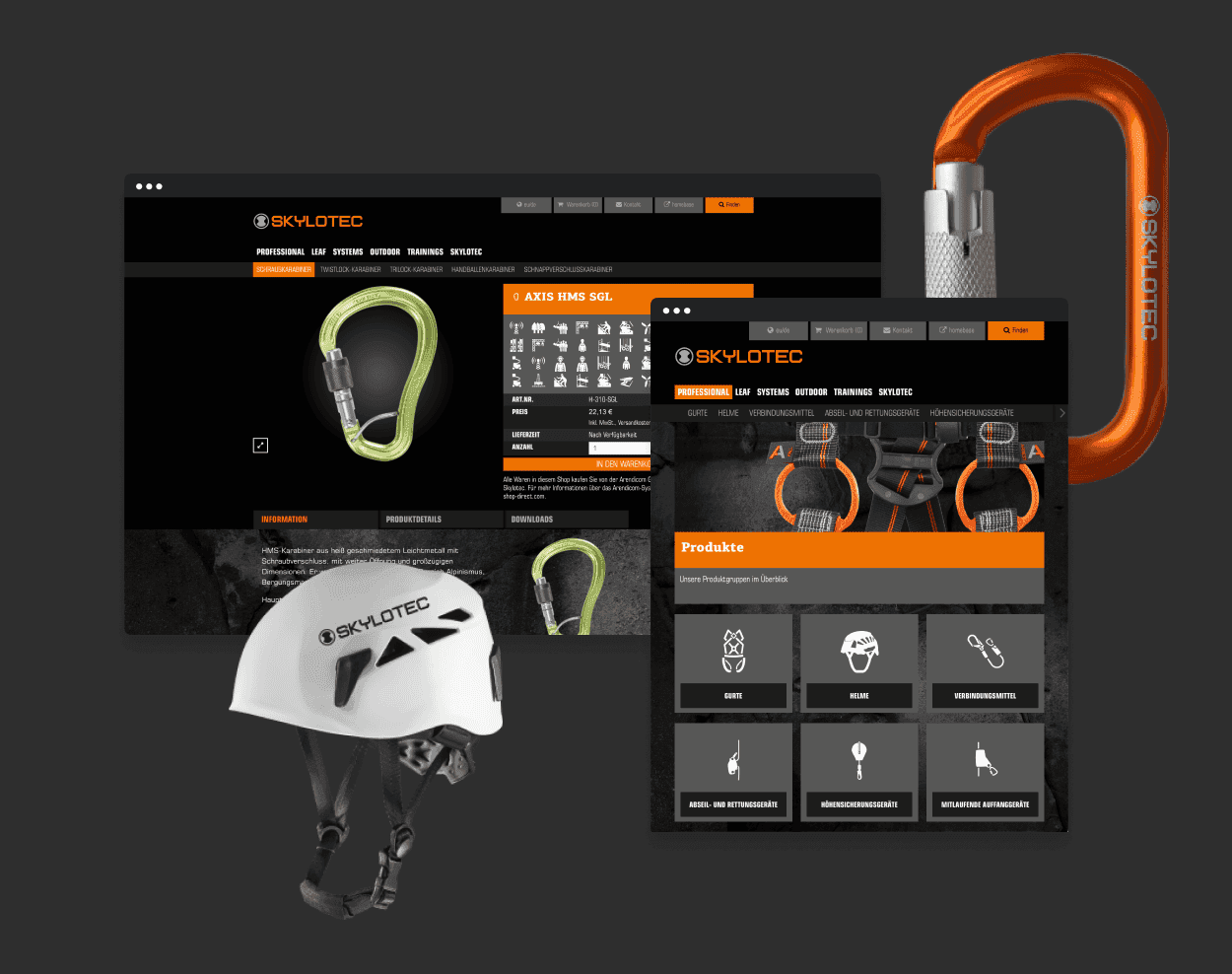 Website von Skylotec. Desktop und Tablet Ansicht
