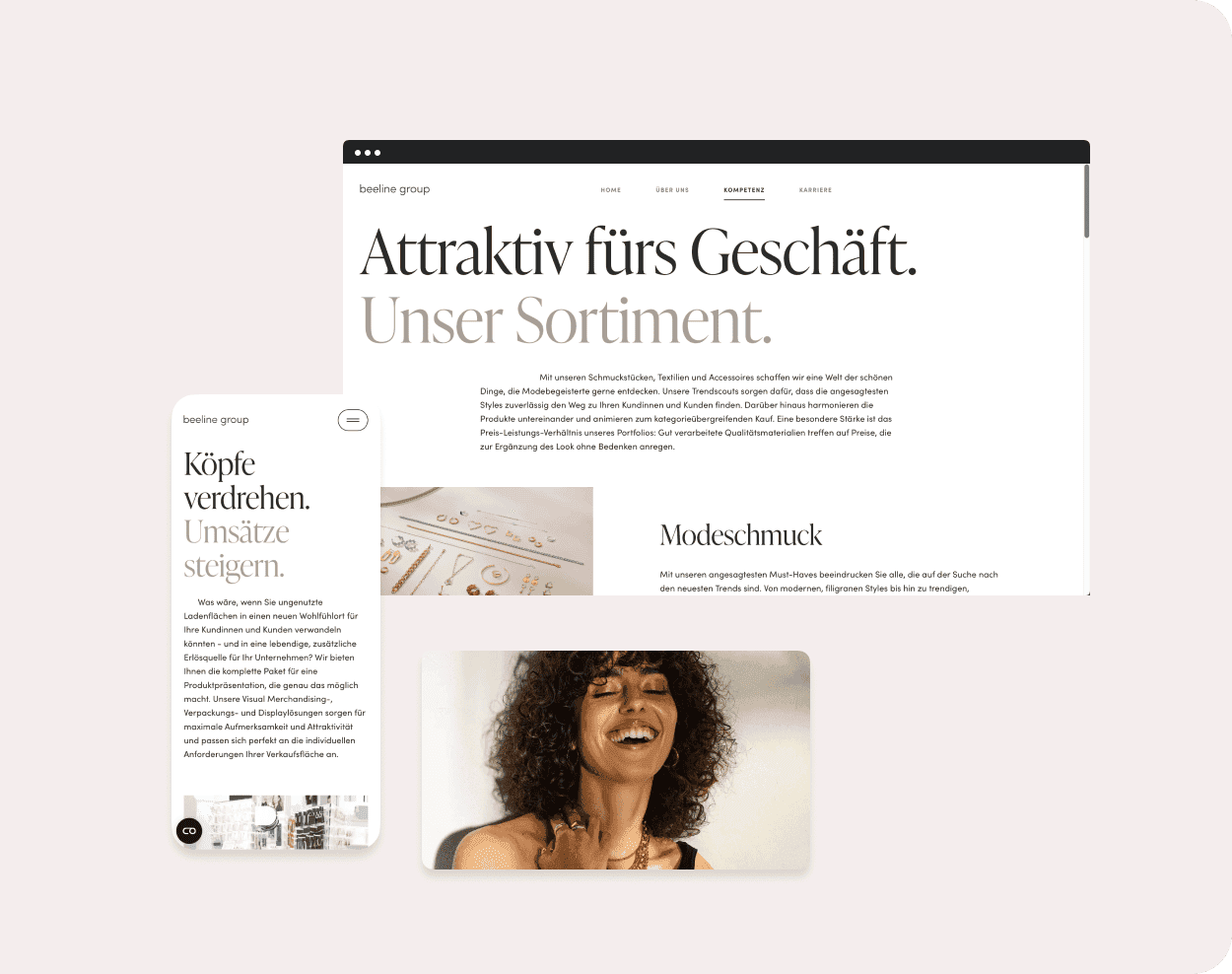 Beeline Website. Ansicht Mobil und Desktop