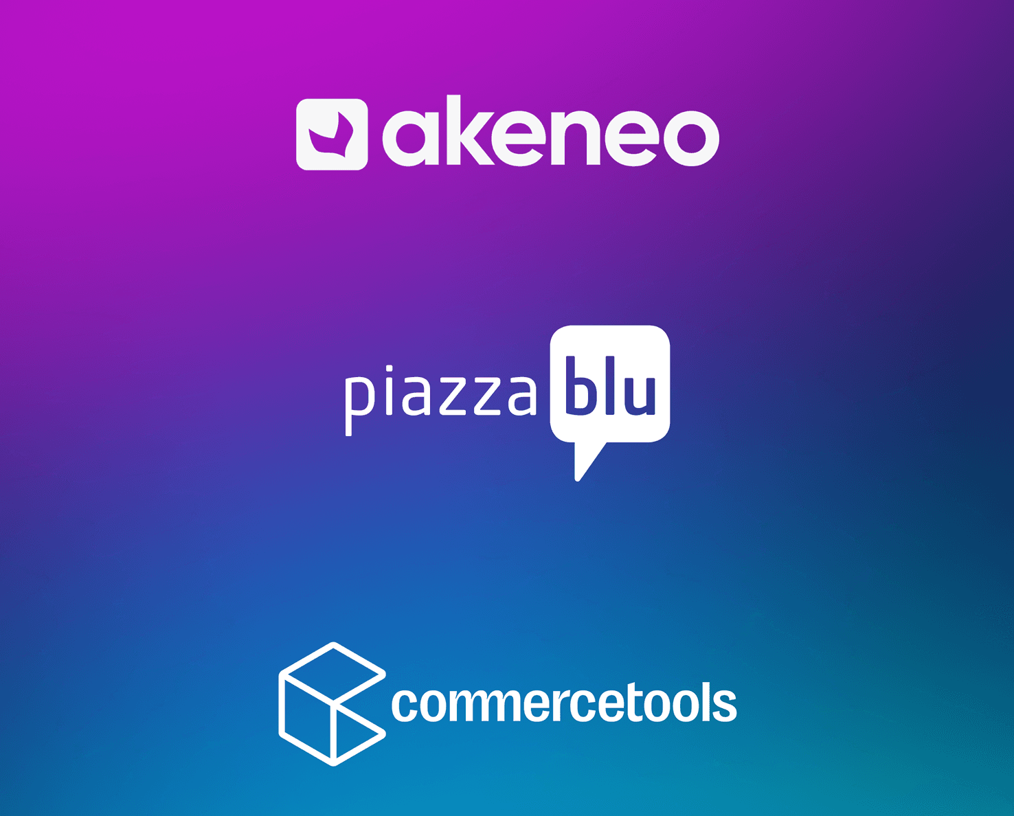 akeneo, piazza blu und commercetools logo