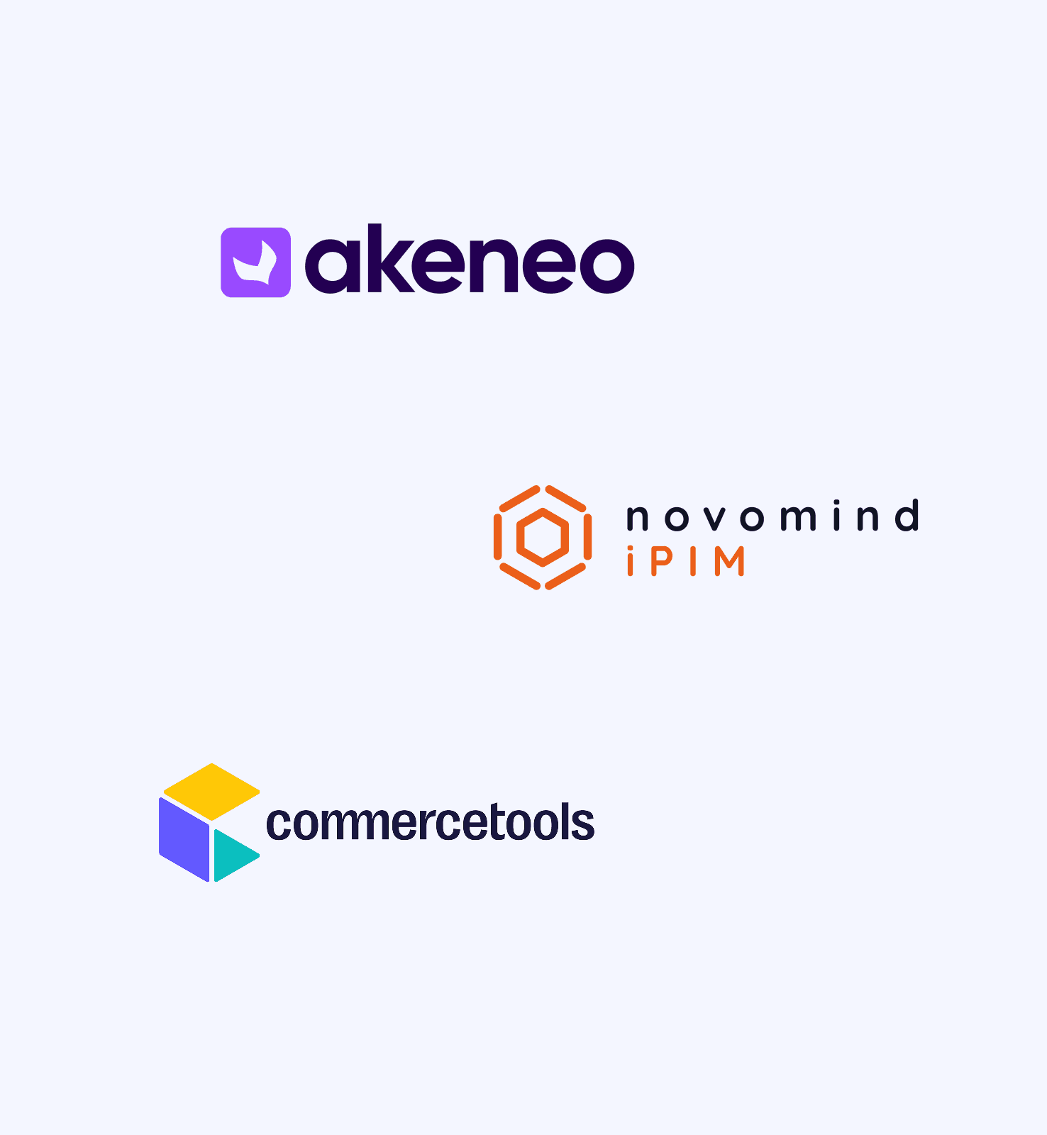 Logos der Softwarepartner akeneo, novomind und commercetools