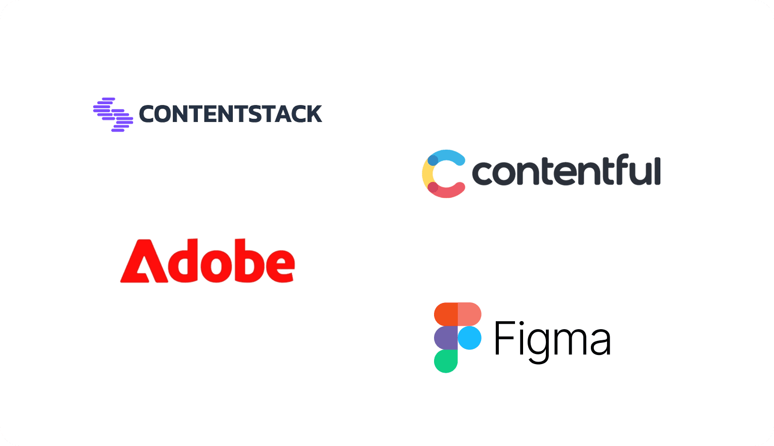 Beispiele von piazza blu Partnern: contentstack, contentful, adobe, figma